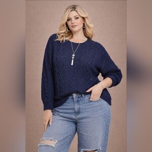 Joseph A. | Women's Navy Blue Sweater | Cableknit | XXL | NWT